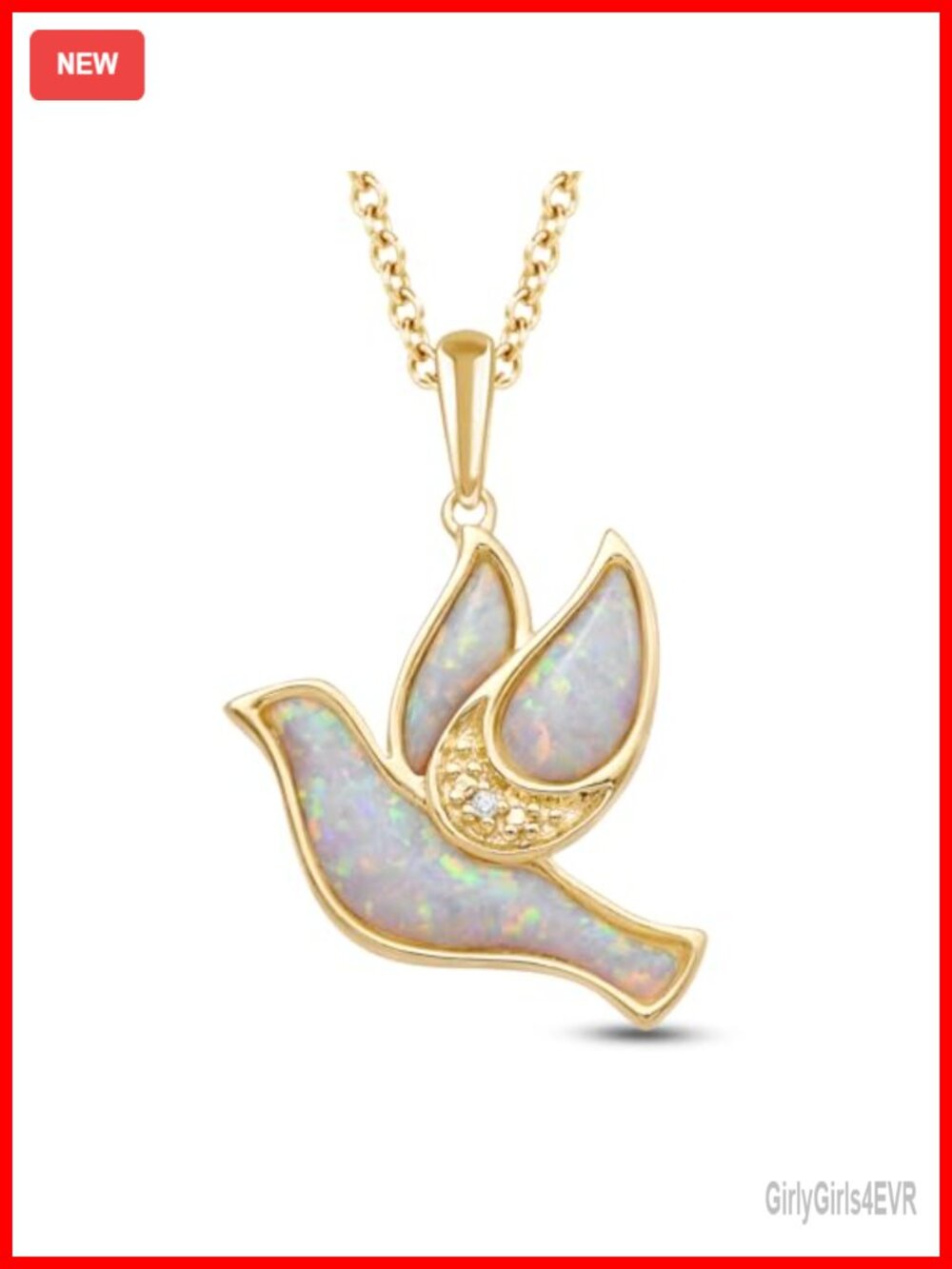 Sterling Silver Opal Dove Pendant Necklace Gold Plated Women